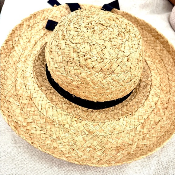 Vintage S.F. Green Raffia Straw Hat with Black Ribbon main image 4